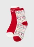 2 Pack Red Fairisle Print Thermal Socks - One Size Image 1