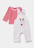 Baby Red Christmas Reindeer Dungarees & T-Shirt Set (Newborn-23mths) - Age 6 - 9 Months Image 1
