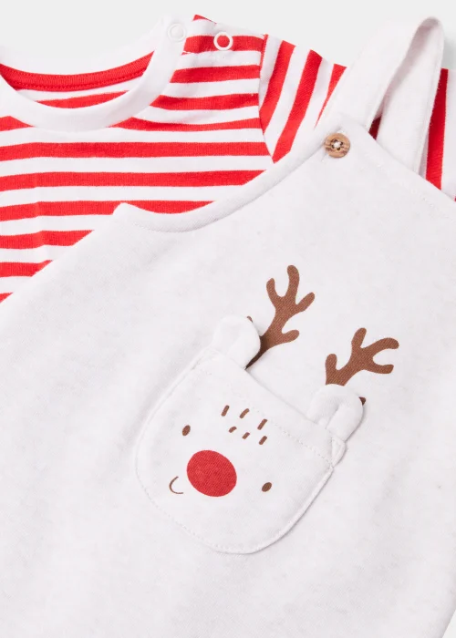Baby Red Christmas Reindeer Dungarees & T-Shirt Set (Newborn-23mths) - Age 6 - 9 Months Image 2