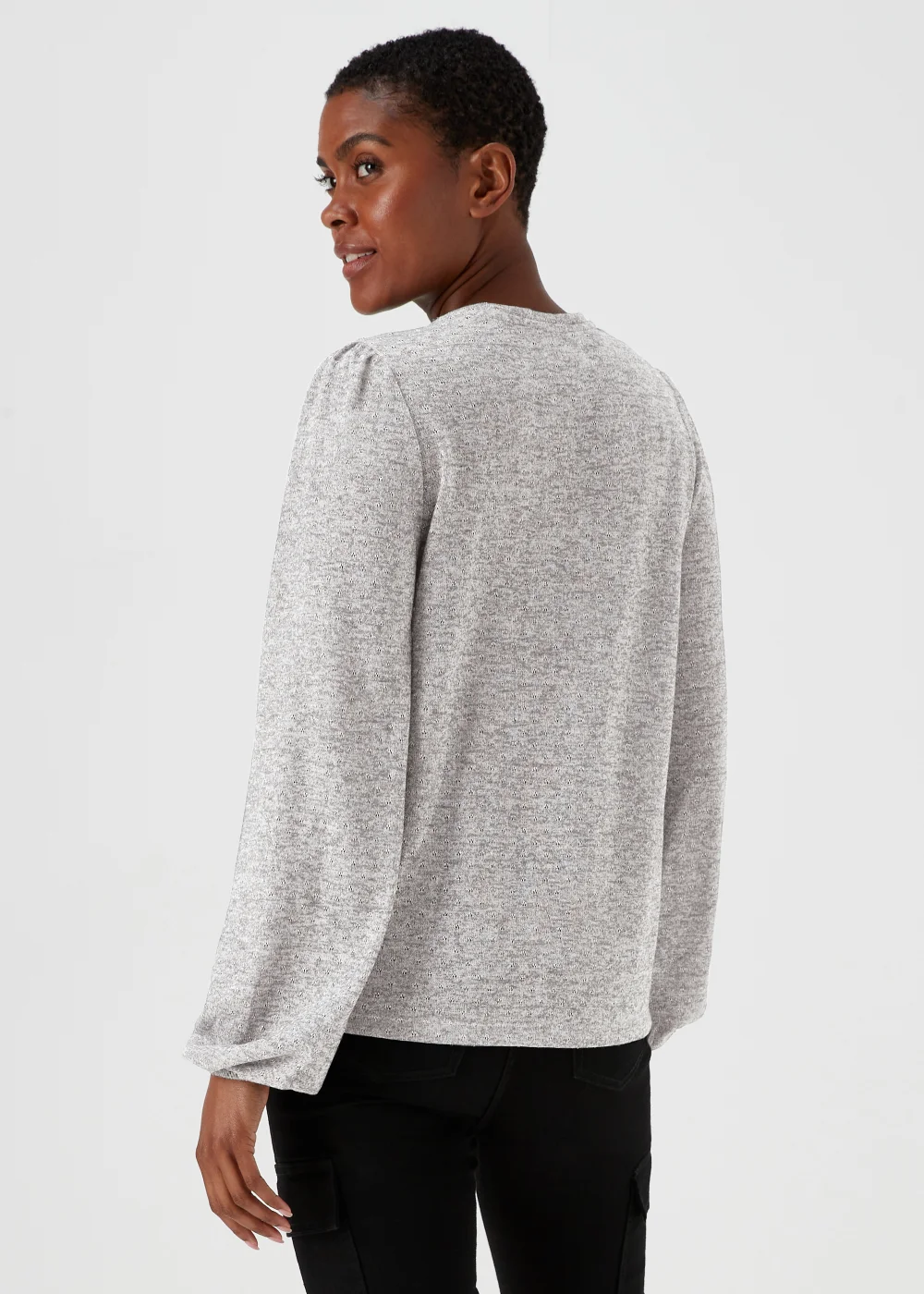 Grey Metallic Spot Crew Neck Top - Size 8 Image 2