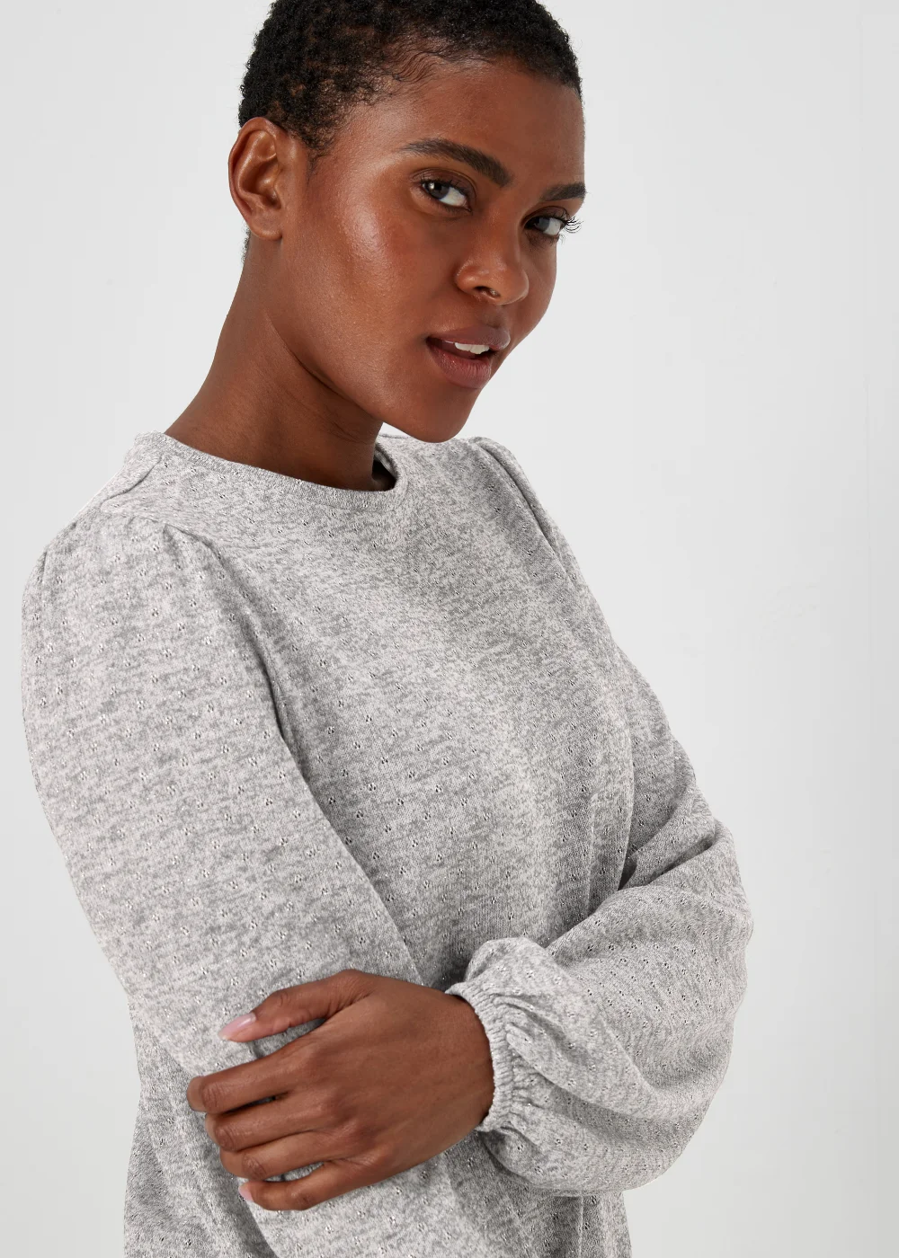 Grey Metallic Spot Crew Neck Top - Size 8 Image 3