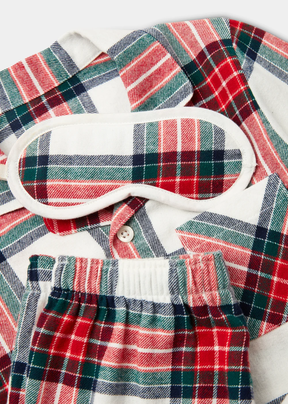 Kids Cream Check Traditional Pyjama & Eye Mask Set (4-12yrs) - Age 4 Years Image 2
