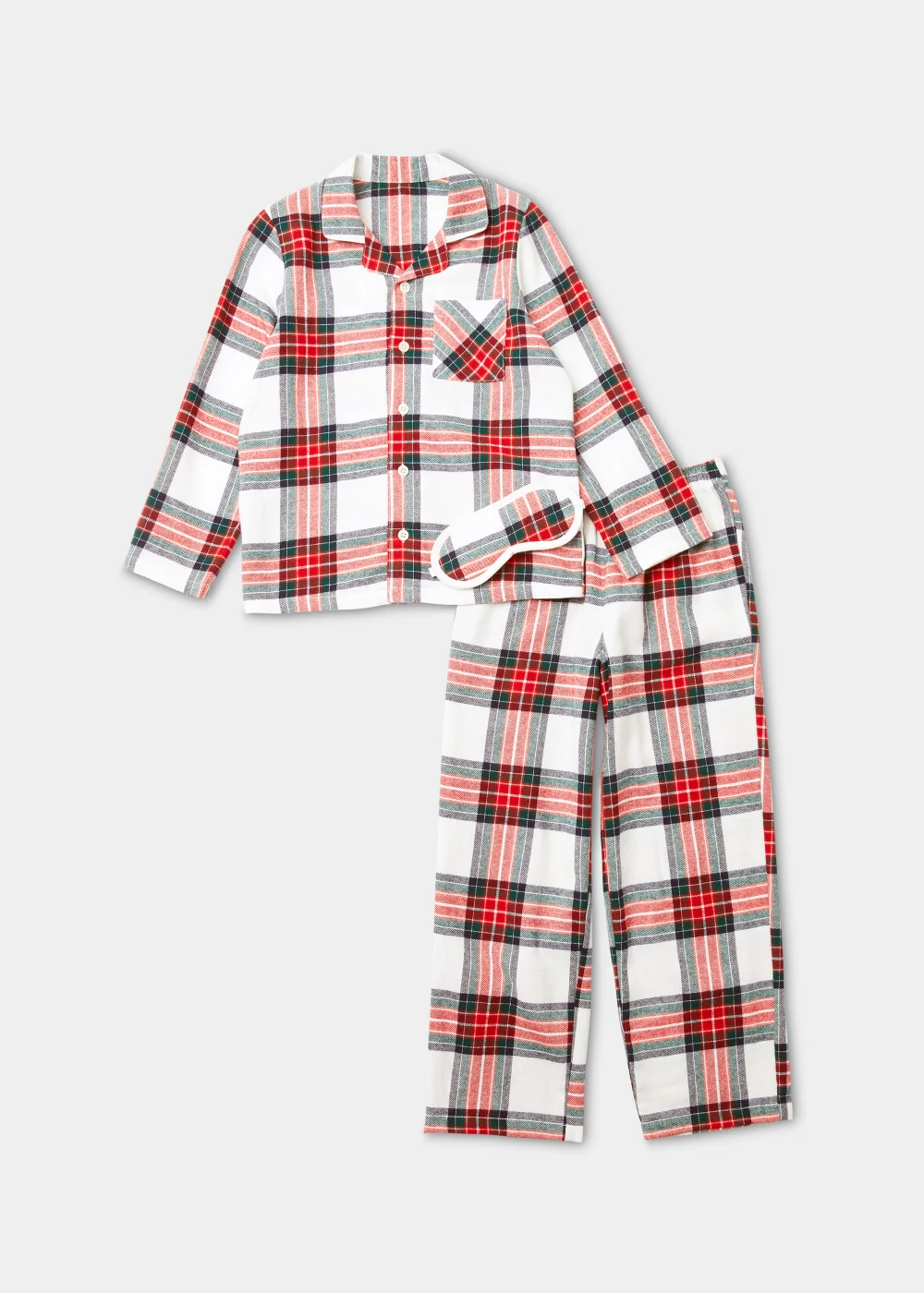 Kids Cream Check Traditional Pyjama & Eye Mask Set (4-12yrs) - Age 4 Years Image 1