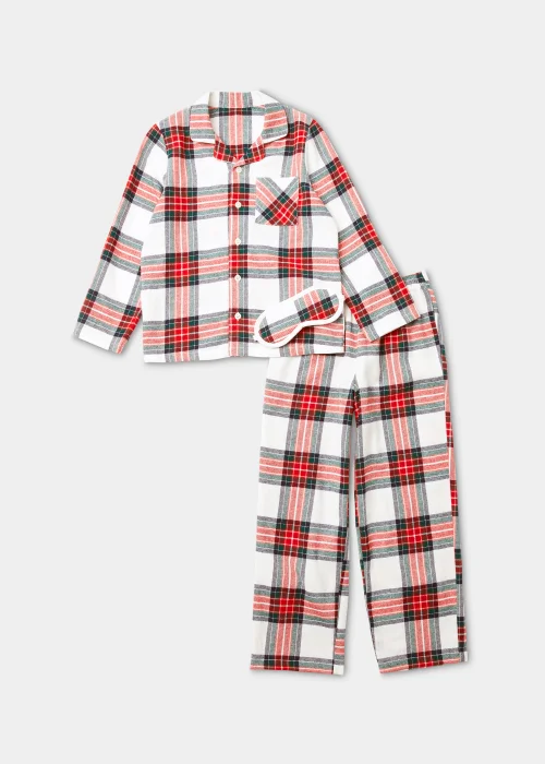 Kids Cream Check Traditional Pyjama & Eye Mask Set (4-12yrs) - Age 4 Years Image 1