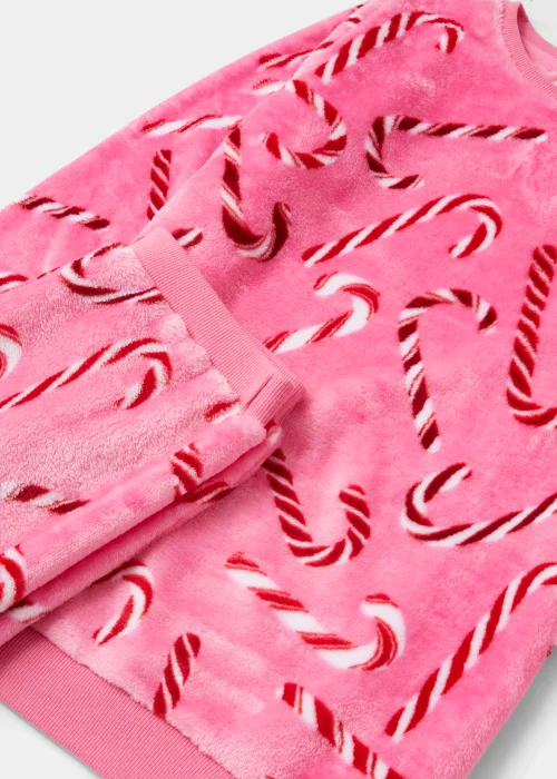 Girls Pink Candy Cane Print Christmas Pyjama Set (4-12yrs) - Age 4 Years Image 2