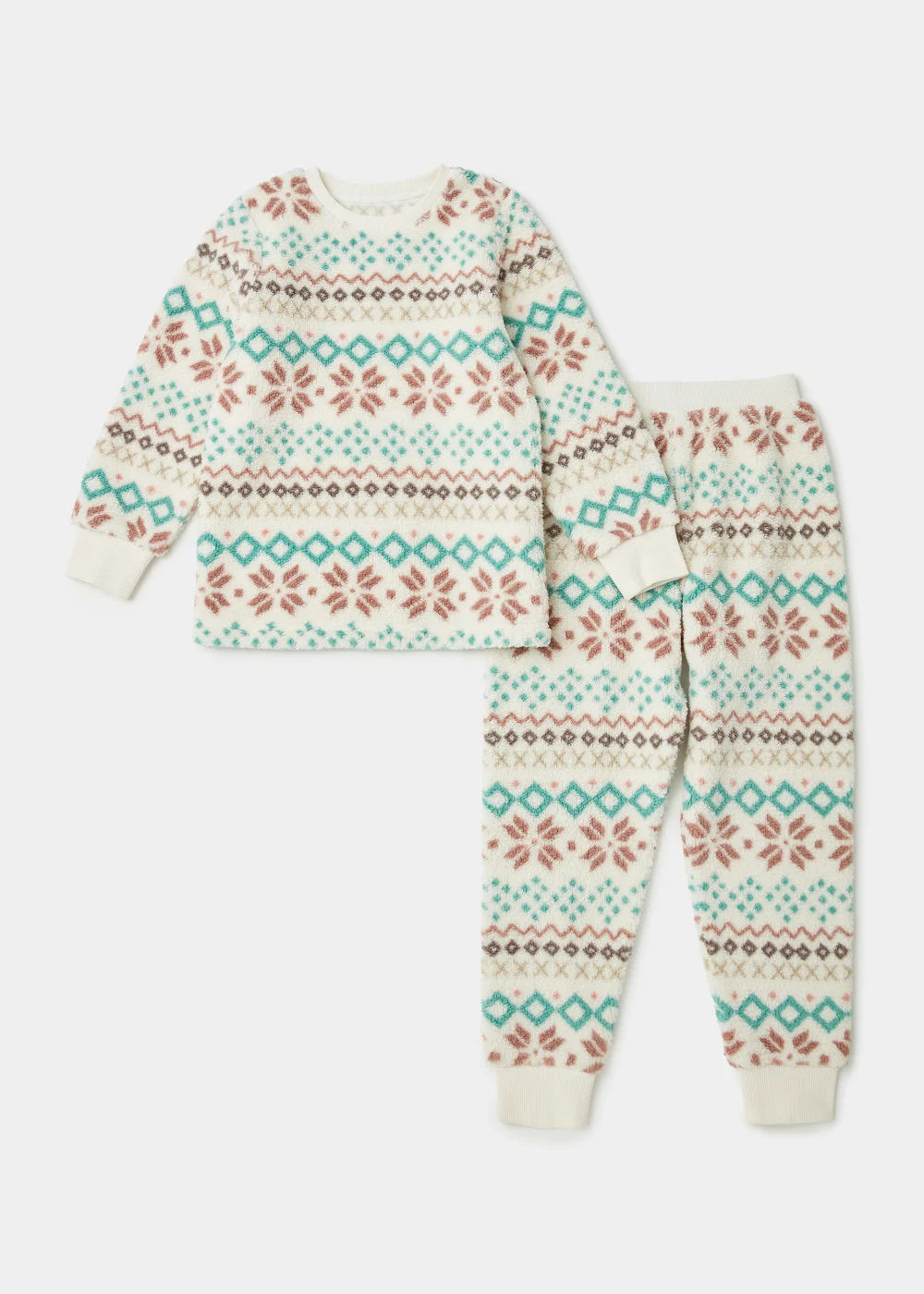 Girls Cream Fair Isle Borg Pyjama Set (4-13yrs) - Age 4 Years Image 1