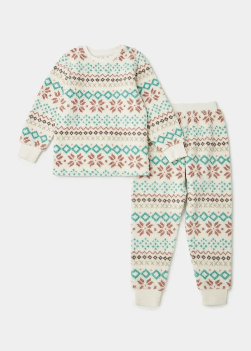 Girls Cream Fair Isle Borg Pyjama Set (4-13yrs) - Age 4 Years Image 1