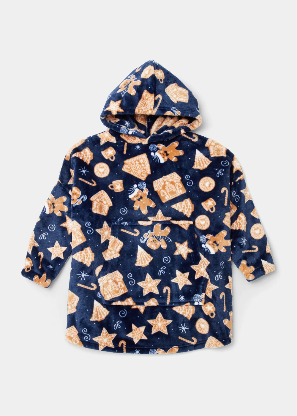Kids Blue Gingerbread Print Snuggle Hoodie (Small-Large) - Small/Medium Image 1