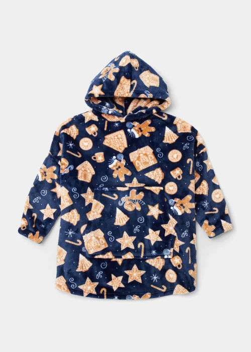 Kids Blue Gingerbread Print Snuggle Hoodie (Small-Large) - Small/Medium Image 1