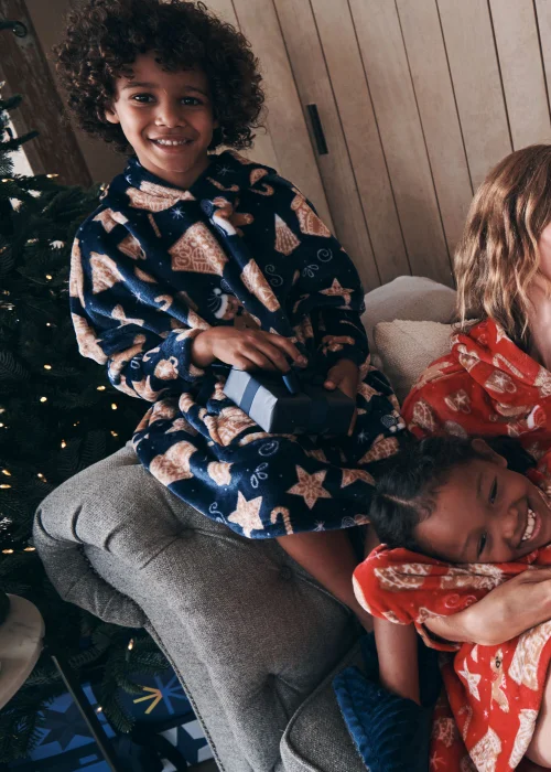 Kids Blue Gingerbread Print Snuggle Hoodie (Small-Large) - Small/Medium Image 3