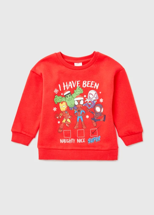 Kids Red Spider-Man Print Christmas Sweatshirt (9mths-6yrs) - 9-12 months Image 1