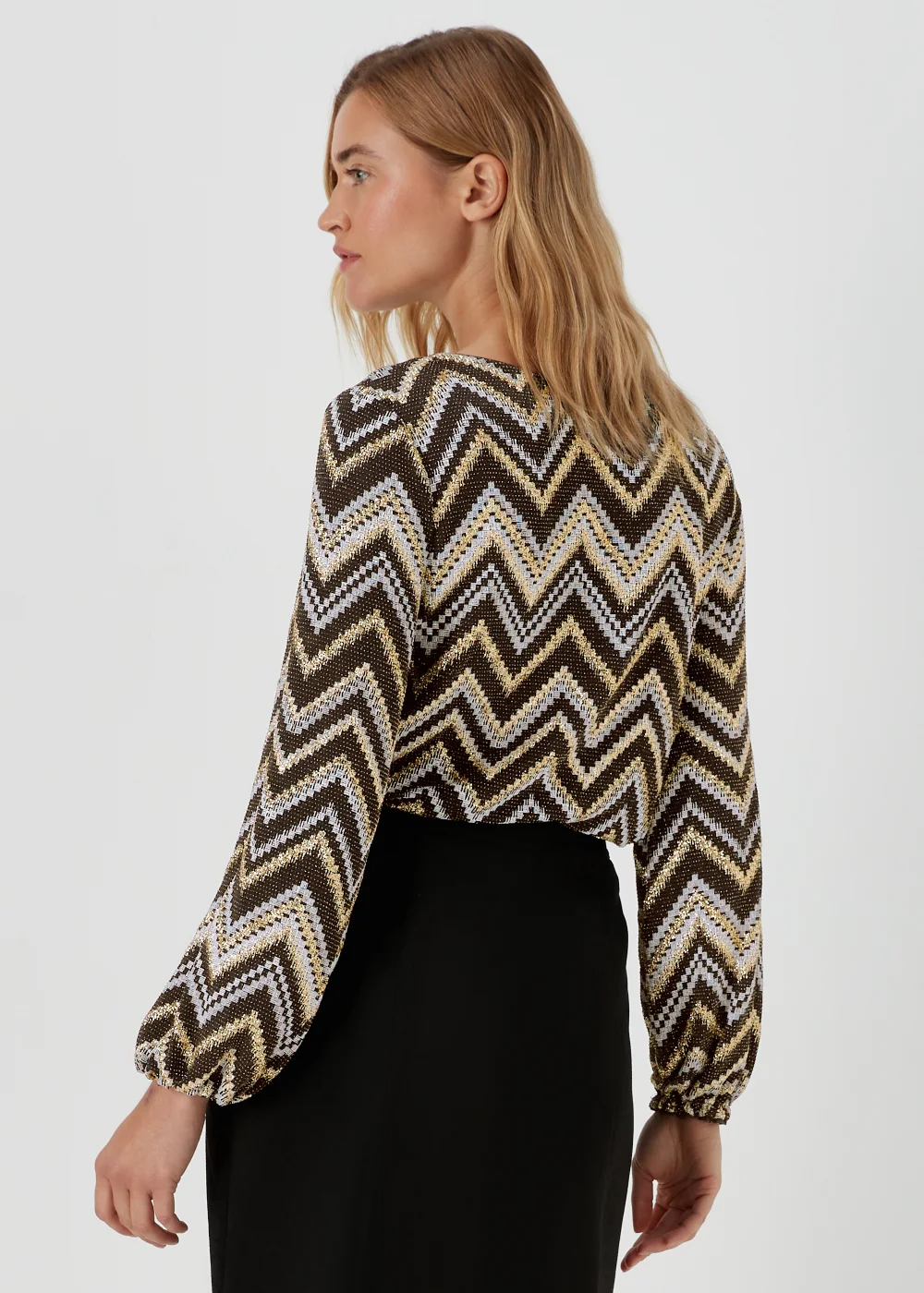 Gold Zigzag Long Sleeve Top - Size 8 Image 2