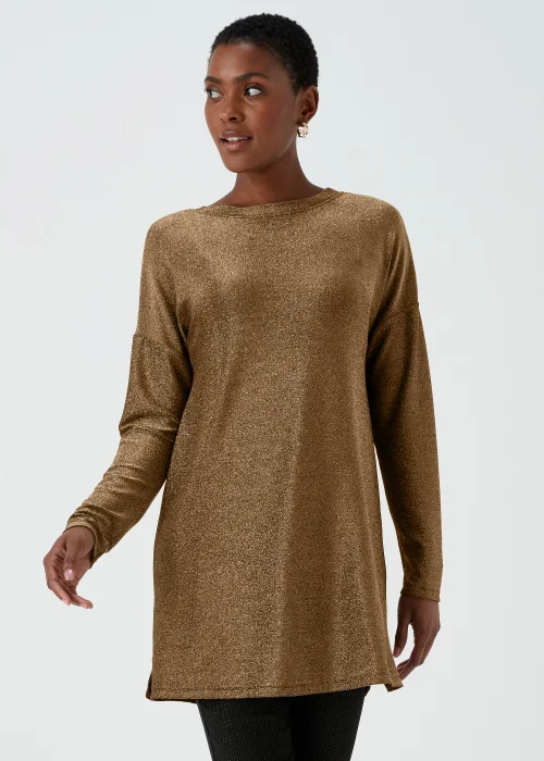 Gold Metallic Long Sleeve Longline Top - S Image 1