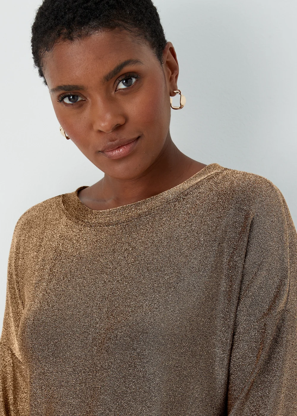 Gold Metallic Long Sleeve Longline Top - S Image 3