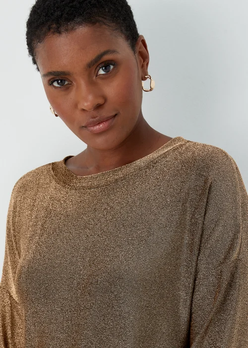 Gold Metallic Long Sleeve Longline Top - S Image 3