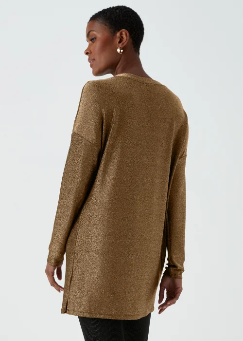 Gold Metallic Long Sleeve Longline Top - S Image 2