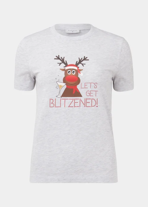 Grey Blitzened Print Christmas T-Shirt - Size 8 Image 5