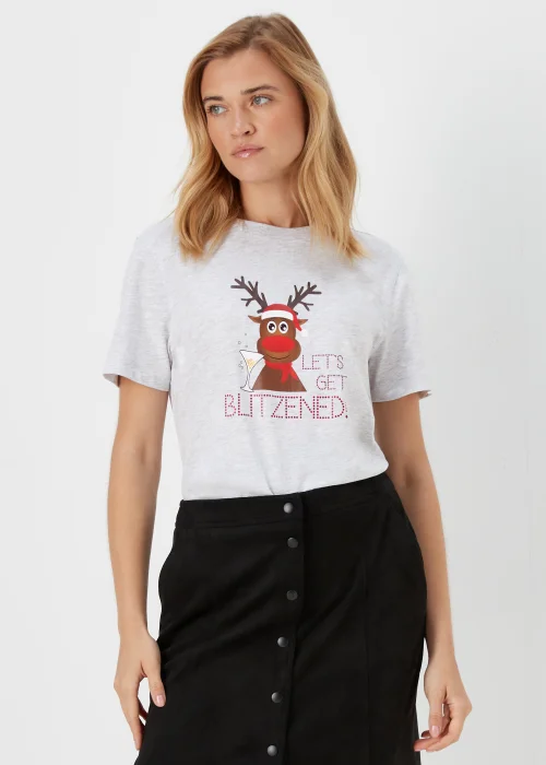 Grey Blitzened Print Christmas T-Shirt - Size 8 Image 1