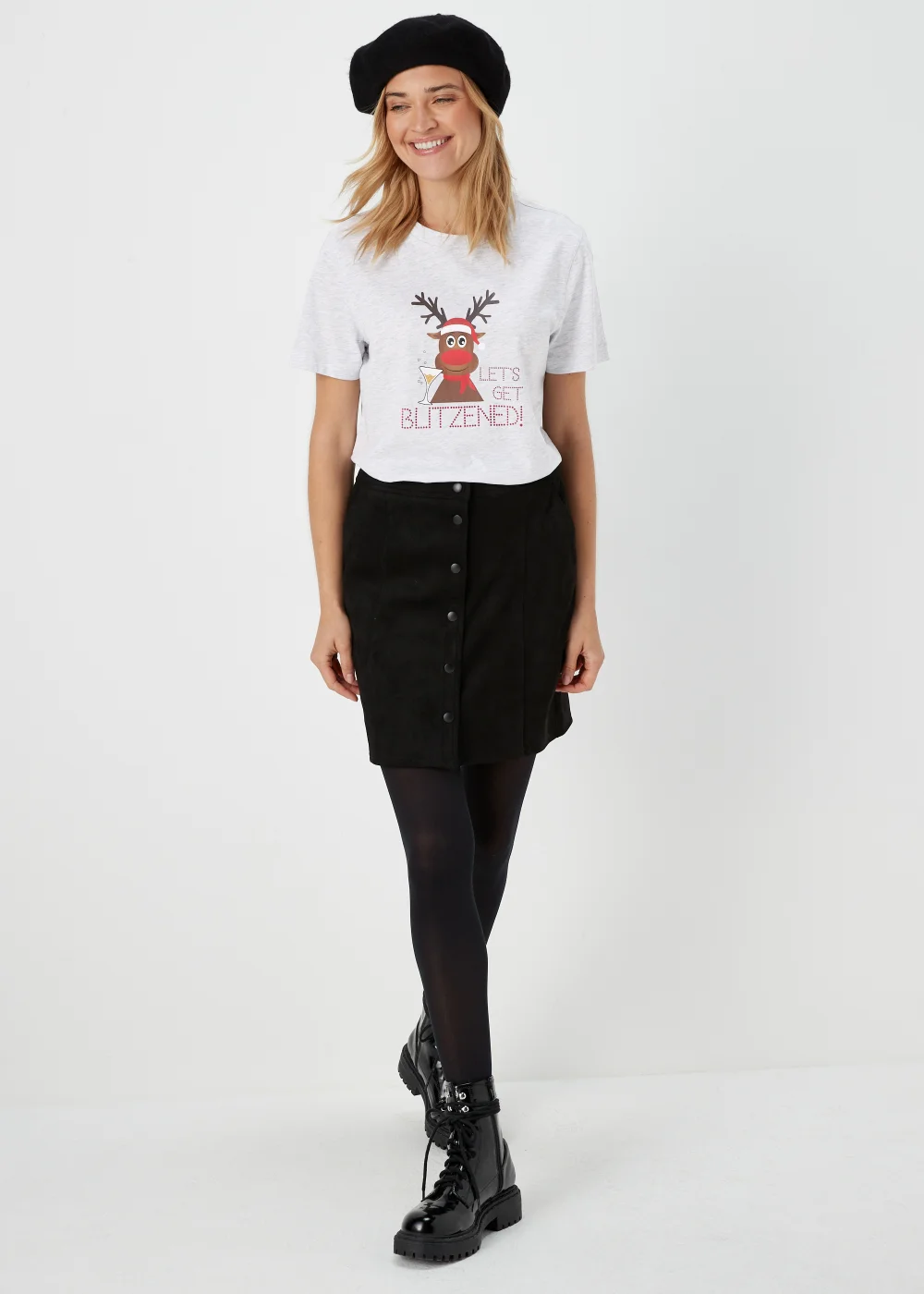 Grey Blitzened Print Christmas T-Shirt - Size 8 Image 4