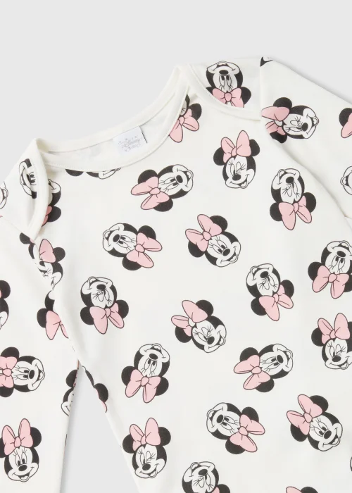 Baby 3 Piece Cream Minnie Mouse Print Bodysuit Leggings & Hat Set (Newborn-12mths) - 0-3 months Image 2