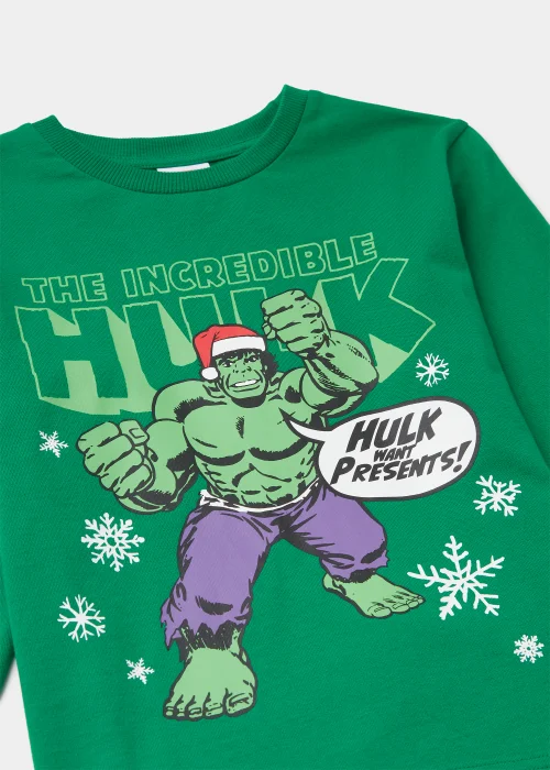 Kids Green Marvel The Hulk Christmas Jersey Pyjama Set (3-12yrs) - Age 4 Years Image 2