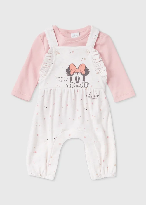 Baby 2 Piece Pink Minnie Mouse Print Dungaree Set (Newborn-12mths) - 0-3 months Image 1