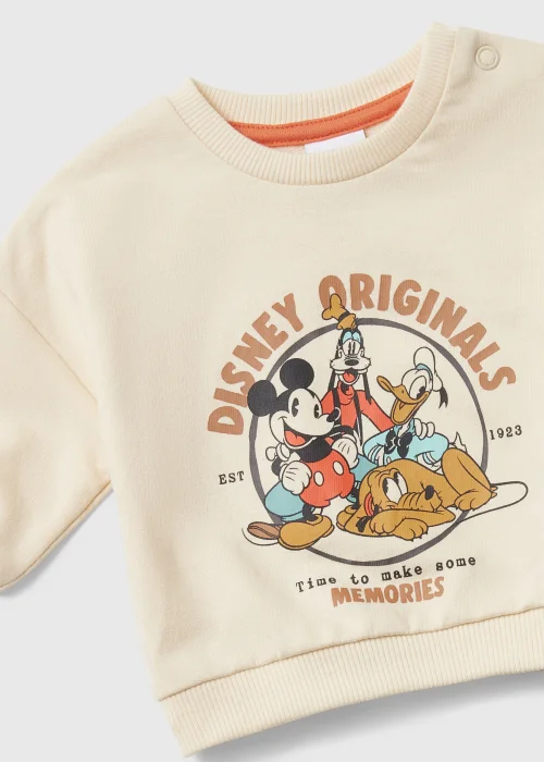 Baby Tan Mickey Mouse Print Sweatshirt & Joggers Set ( Newborn-12mths) - 0-3 months Image 2