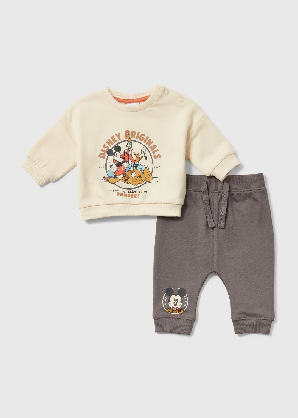 Baby Tan Mickey Mouse Print Sweatshirt & Joggers Set ( Newborn-12mths) - 0-3 months Image 1