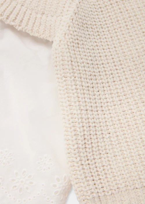 Girls Cream Schiffli Sleeve Jumper (9mths-6yrs) - Age 9 - 12 Months Image 2