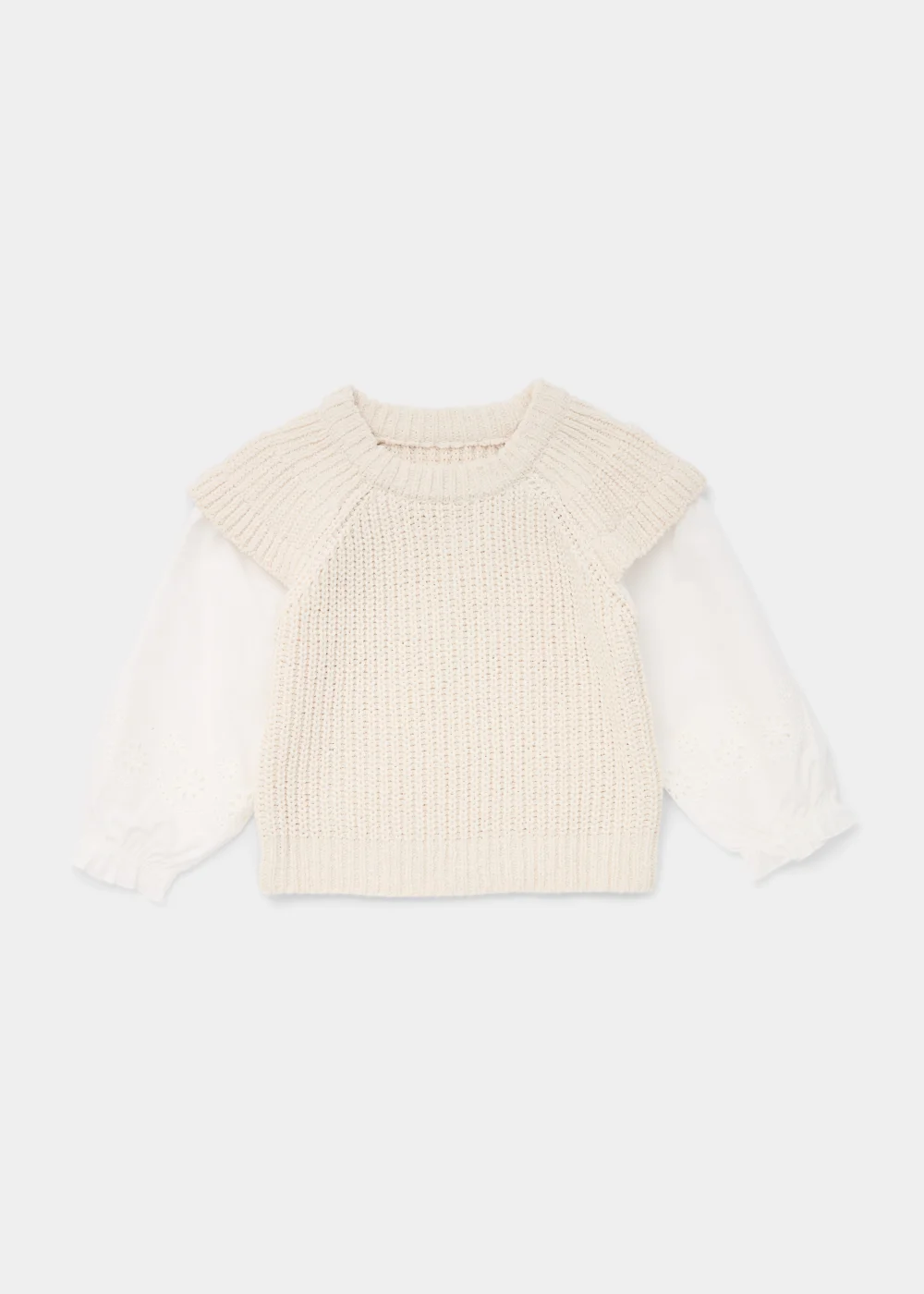 Girls Cream Schiffli Sleeve Jumper (9mths-6yrs) - Age 9 - 12 Months Image 1