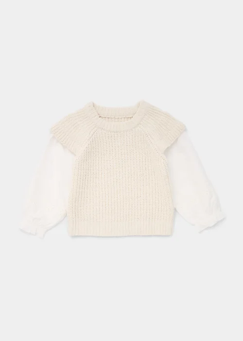 Girls Cream Schiffli Sleeve Jumper (9mths-6yrs) - Age 9 - 12 Months Image 1