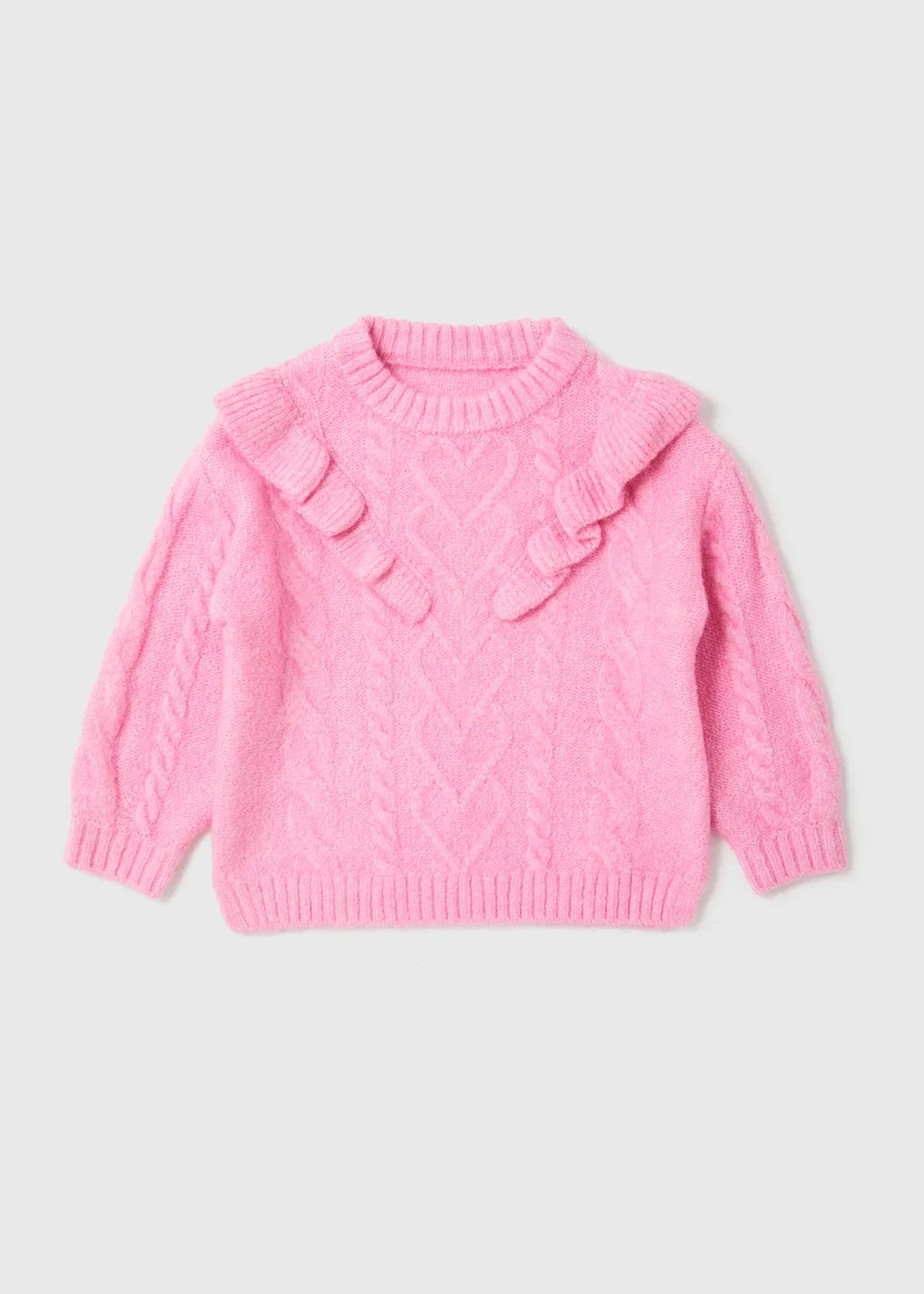 Girls Pink Heart Ruffle Knitted Jumper (9mths-6yrs) - Age 9 - 12 Months Image 1