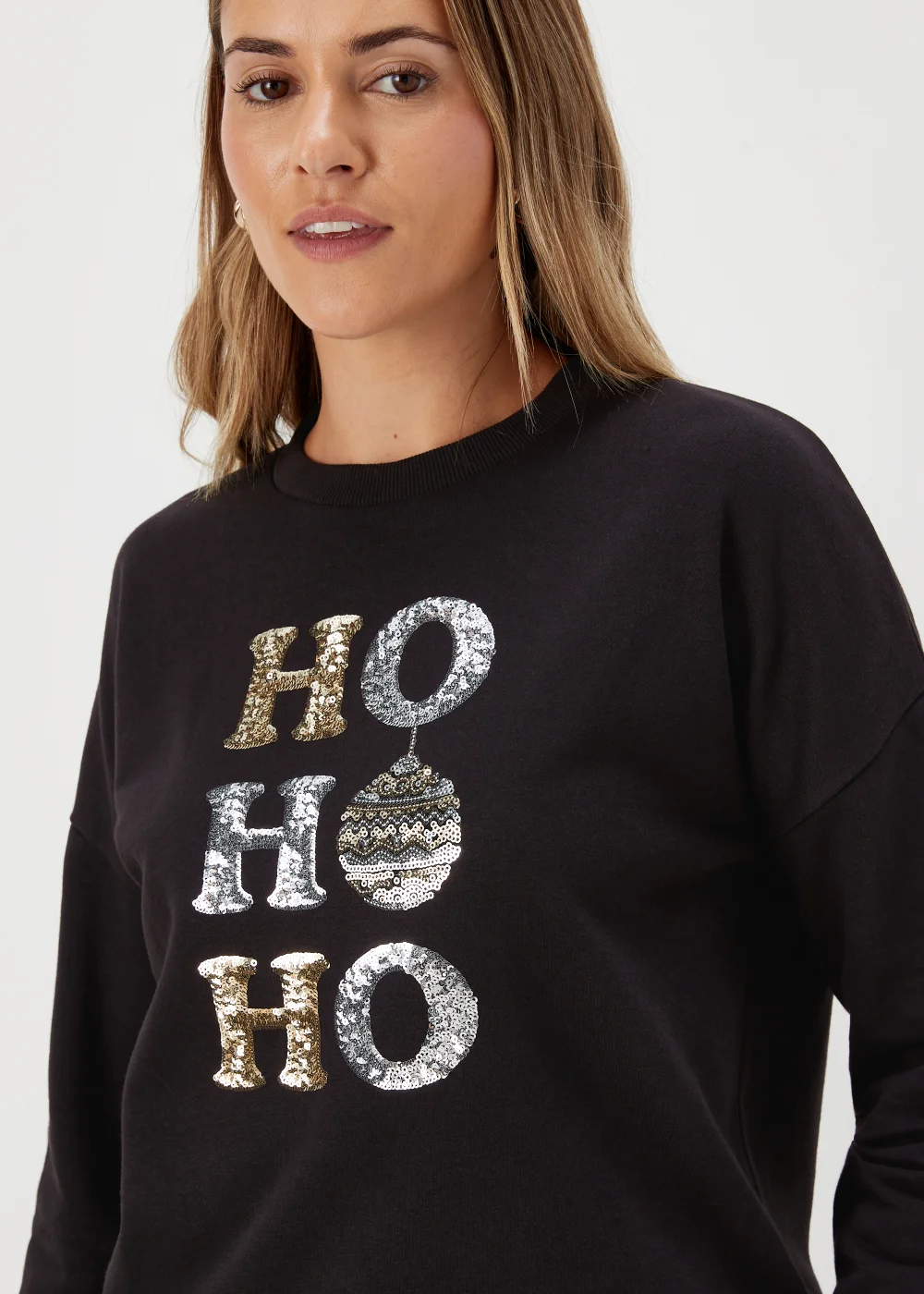 Black Ho Ho Ho Print Christmas Sweatshirt - S Image 3