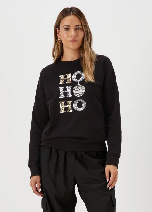 Black Ho Ho Ho Print Christmas Sweatshirt - S Image 1