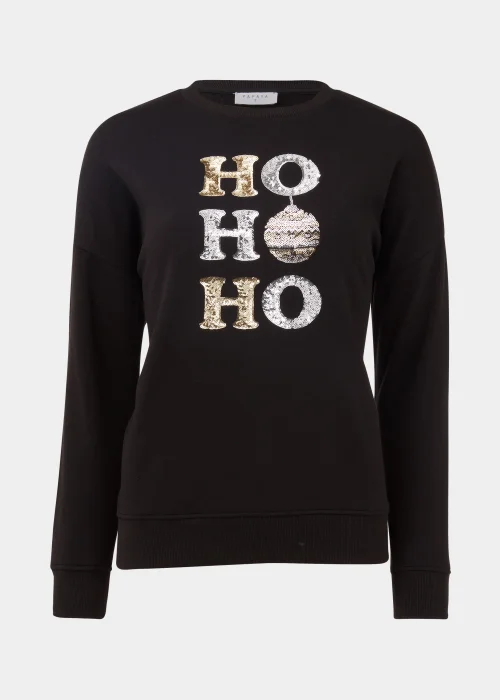 Black Ho Ho Ho Print Christmas Sweatshirt - S Image 5