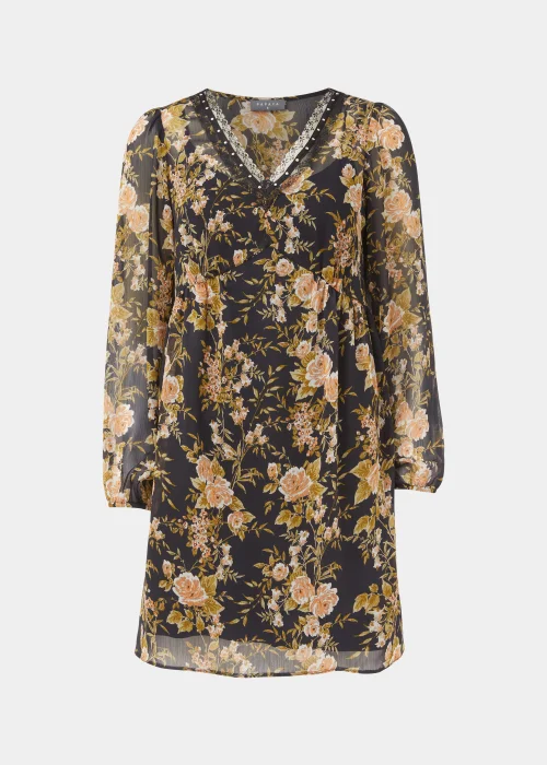 Black Floral Lace Trim Mini Dress - 8 Image 5