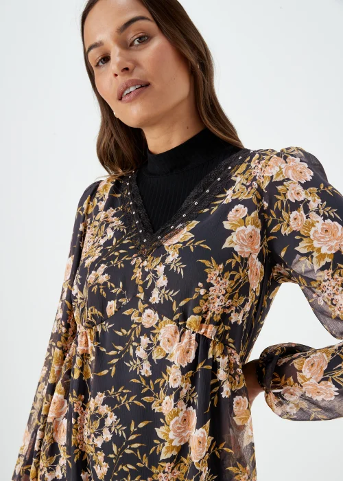 Black Floral Lace Trim Mini Dress - 8 Image 3