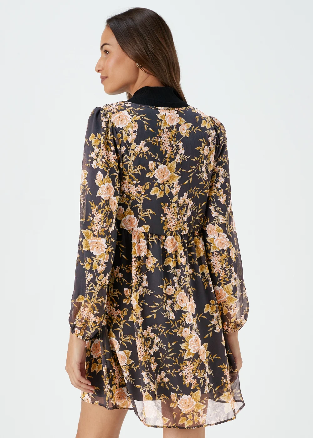 Black Floral Lace Trim Mini Dress - 8 Image 2