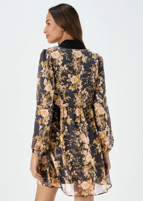 Black Floral Lace Trim Mini Dress - 8 Image 2