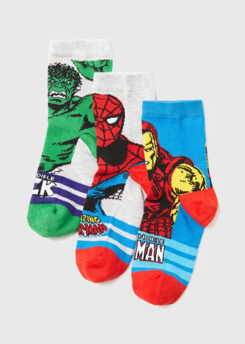 Kids 3 Pack Multicoloured Marvel Socks (Younger 6-Older 6.5) - Sizes 6 - 8.5 Image 1