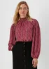 Burgundy Abstract Print High Neck Blouse - 8 Image 1