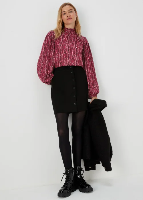 Burgundy Abstract Print High Neck Blouse - 8 Image 4