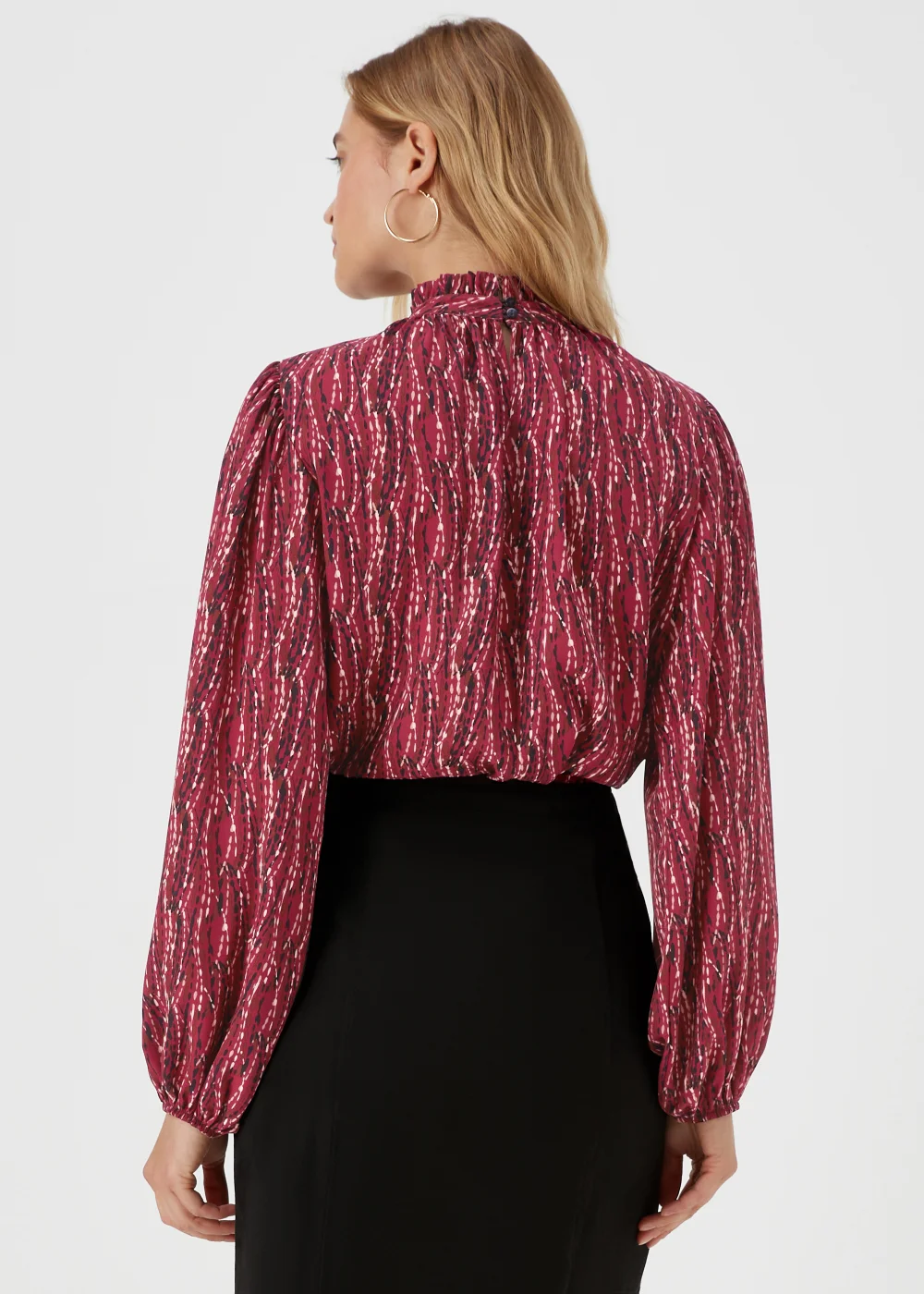Burgundy Abstract Print High Neck Blouse - 8 Image 2