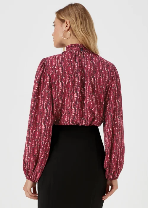 Burgundy Abstract Print High Neck Blouse - 8 Image 2