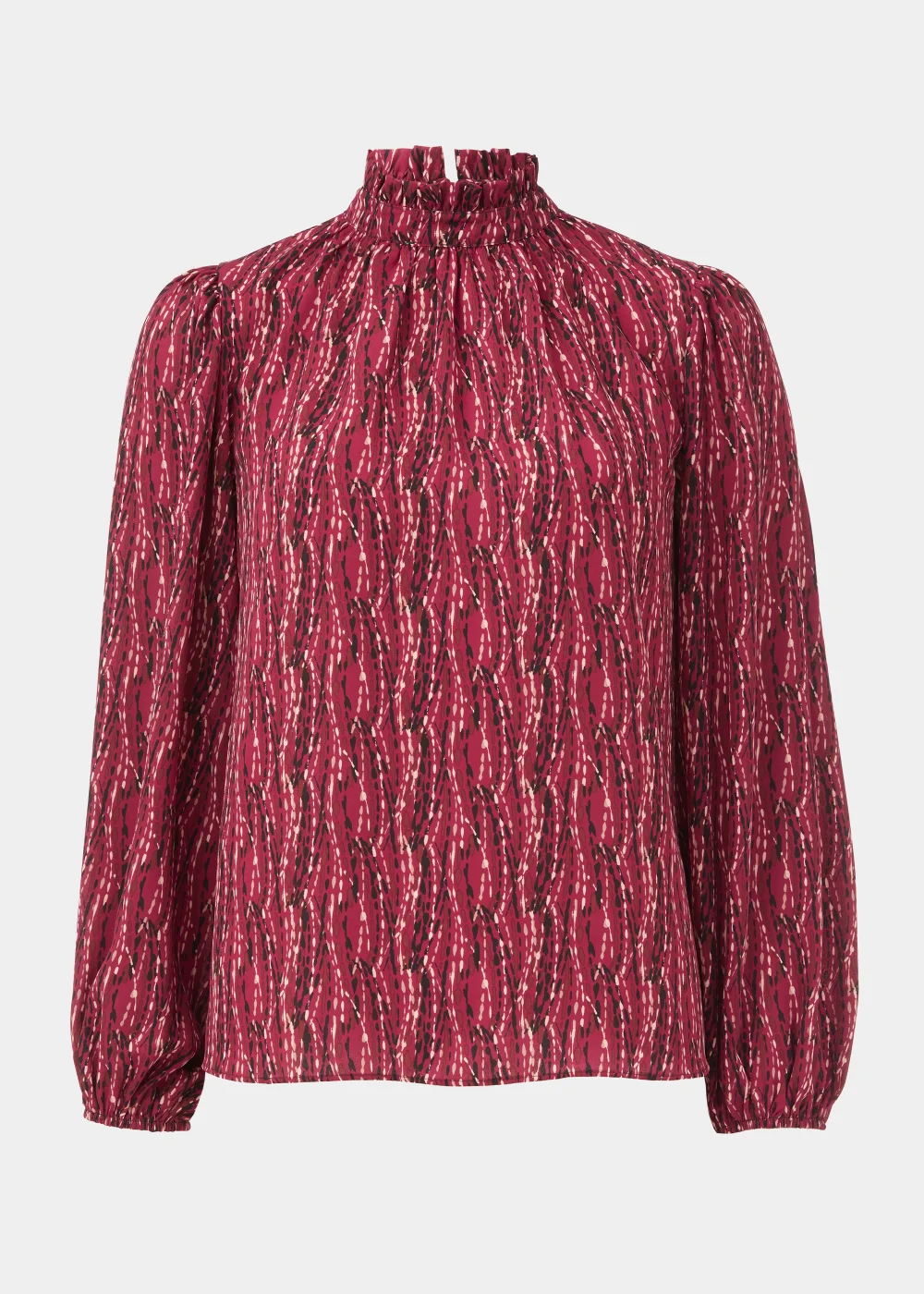 Burgundy Abstract Print High Neck Blouse - 8 Image 5
