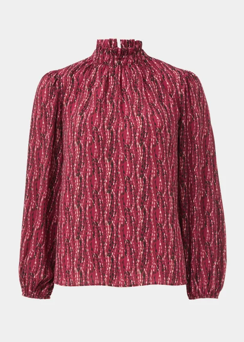 Burgundy Abstract Print High Neck Blouse - 8 Image 5