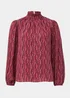 Burgundy Abstract Print High Neck Blouse - 8 Image 5