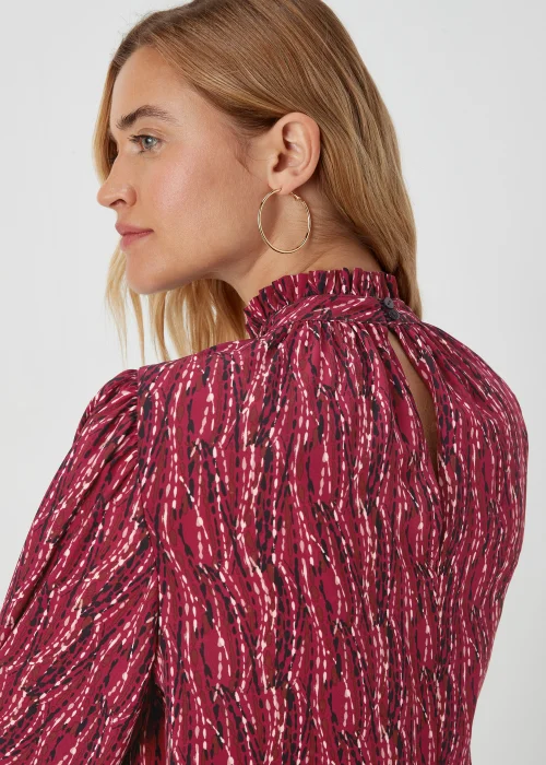 Burgundy Abstract Print High Neck Blouse - 8 Image 3