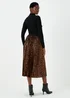 Gold Animal Print Plisse Midi Skirt - Size 8 Image 2