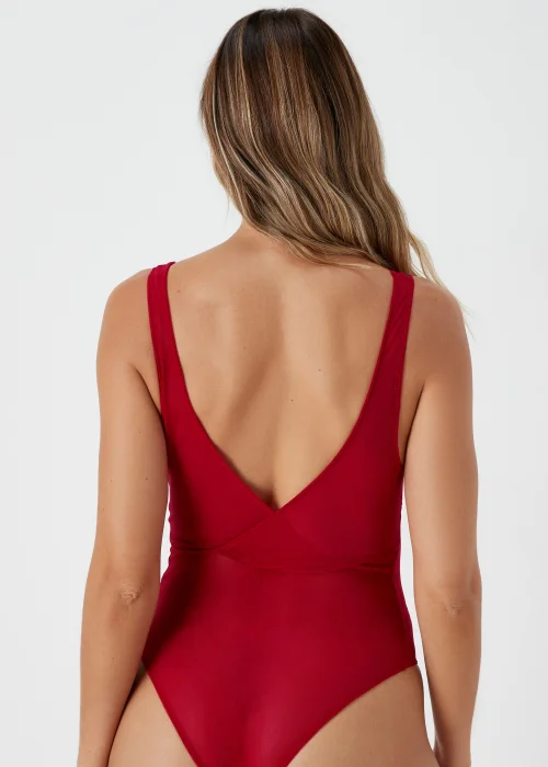 Red Lace Detail V-Neck Bodysuit - Small Image 2